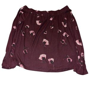 Maurices Wine Floral Ruffled Off-the-Shoulder Bubble Top NWOT
